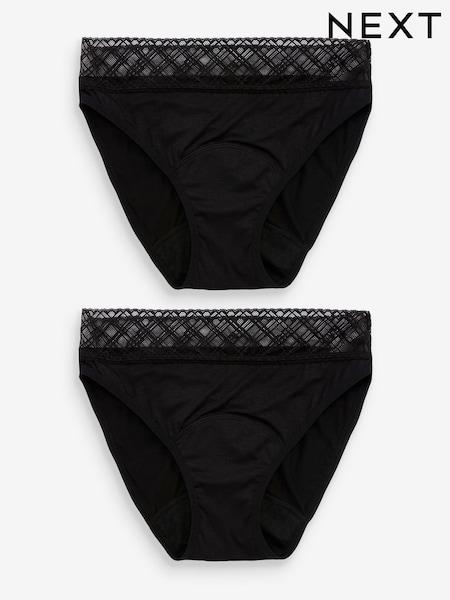 Black High Leg Medium Flow Period Knickers 2 Pack (A32794) | £20