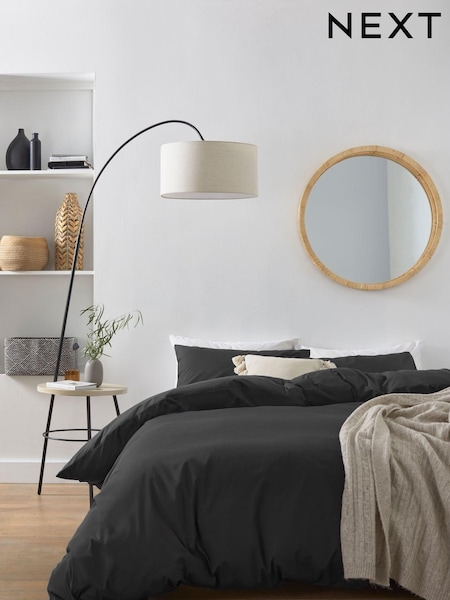 Black Cotton Rich Plain Duvet Cover and Pillowcase Set (A35018) | £18 - £45