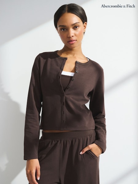 Brown - Abercrombie & Fitch Mircro Terry Cardigan