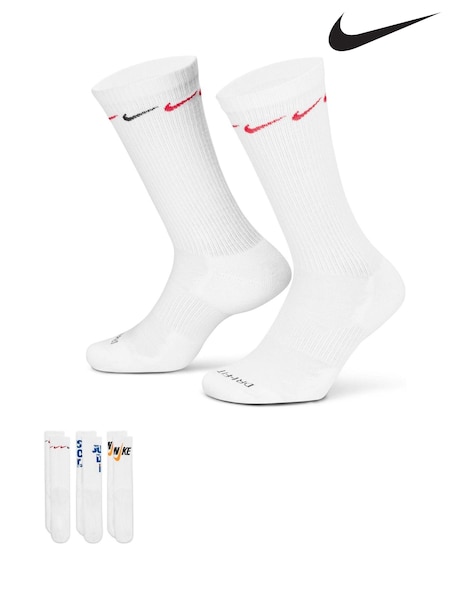 Nike White Everyday Plus Cushioned Crew Socks 3 Pack (A36553) | £18