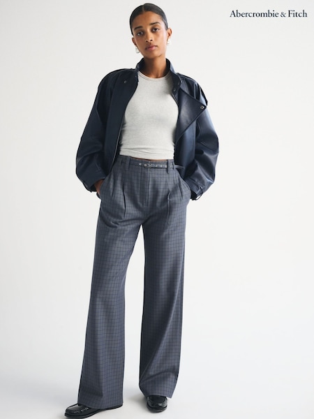 Grey - Abercrombie & Fitch Sloane Check Belt Trousers