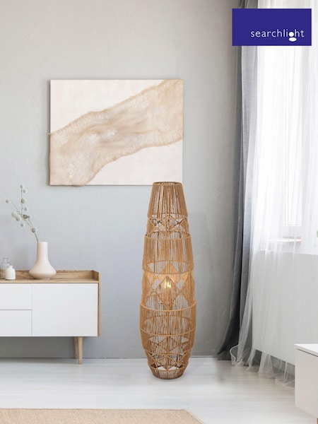 Searchlight Brown Arlo Natural Rattan Floor Lamp (A37248) | £85