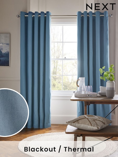 Blue Mid Blackout/Thermal Cotton Eyelet Curtains (A37950) | £40 - £105