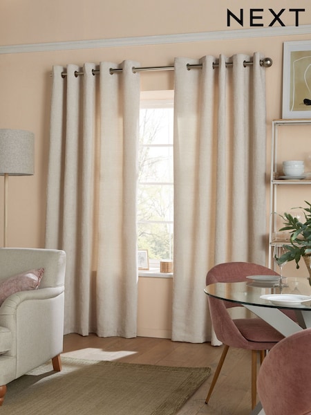 Natural Light Heavyweight Chenille Eyelet Lined Curtains (A37952) | £60 - £155