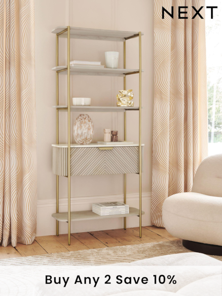 Light Grey Valencia Marble Mango Wood Tall Shelf (A40222) | £775