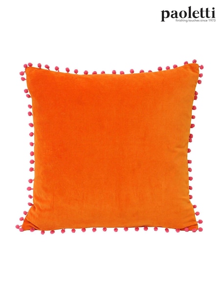 Riva Paoletti Orange/Fuchsia Pink Velvet Pom Pom Polyester Filled Cushion (A40577) | £19