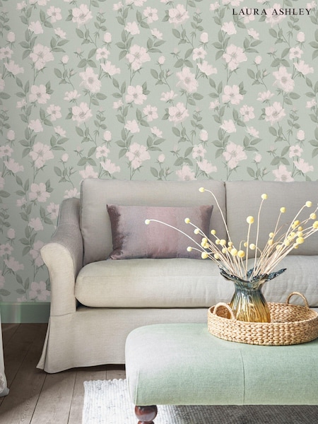 Laura Ashley Smoke Green Fleurir Paste The Wall A4 Wallpaper Sample (A41258) | £1