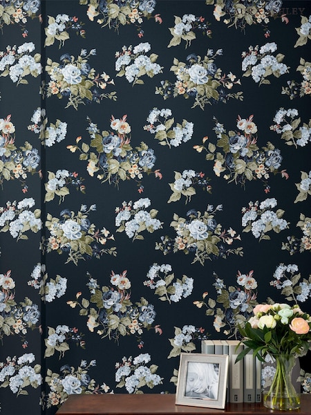 Laura Ashley Midnight Seaspray Rosemore A4 Wallpaper Sample (A41277) | £1
