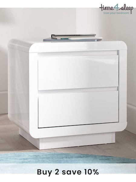 time4sleep White Marlow High Gloss 2 Drawer Bedside Table (A42988) | £175
