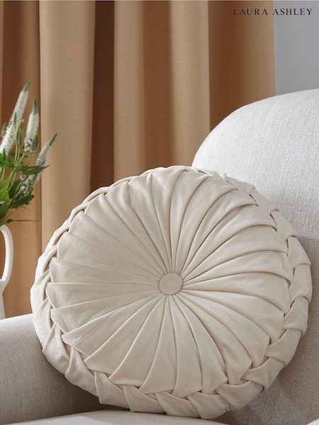 Laura Ashley Velvet Almond Natural Round Rosanna Cushion (A43464) | £35