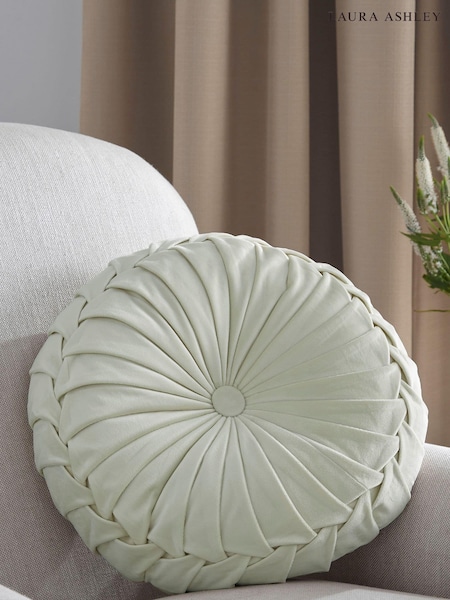 Laura Ashley Velvet Sage Green Round Rosanna Cushion (A43466) | £35