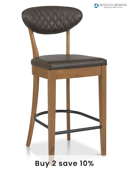 Bentley Designs Set of 2 Brown Margot Rustic Oak Upholstered Barstools (A47377) | £400