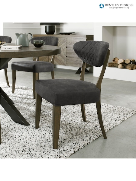 Bentley Designs Set of 2 Grey Margot Fumed Oak Leather Upholstered Chairs (A47382) | £400
