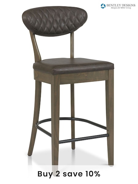 Bentley Designs Set of 2 Brown Margot Fumed Oak Upholstered Barstools (A47383) | £400