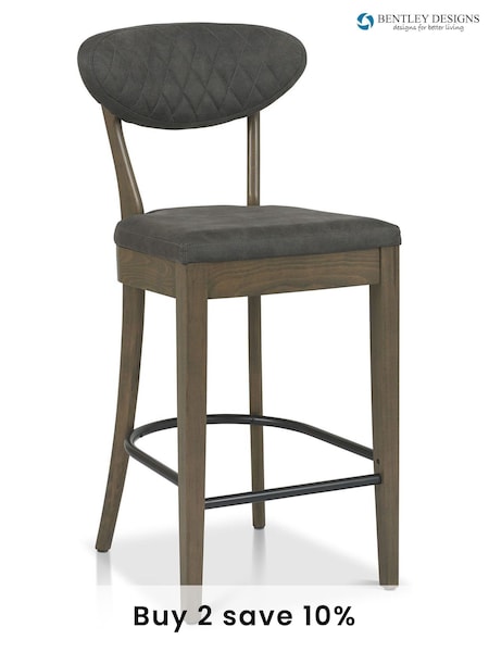Bentley Designs Set of 2 Grey Margot Fumed Oak Upholstered Barstools (A47384) | £400
