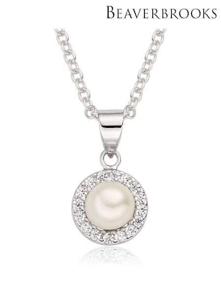 Beaverbrooks Sterling Silver Cubic Zirconia Freshwater Cultured Pearl Pendant (A48756) | £55