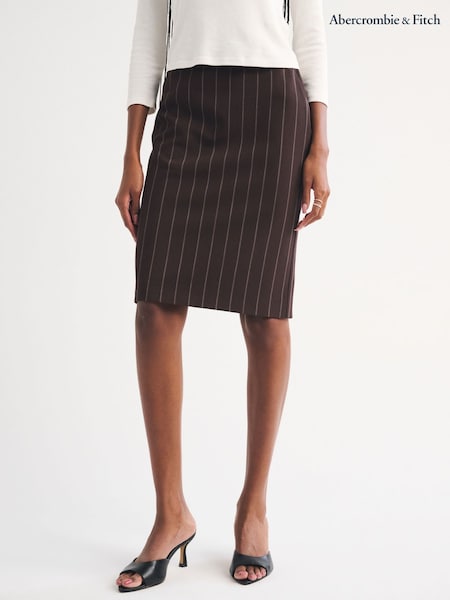 Brown - Abercrombie & Fitch Chase Midi Pinstripe Pencil Skirt