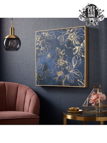 Art For The Home Blue Golden Blooms Box Framed Canvas (A52157) | £75