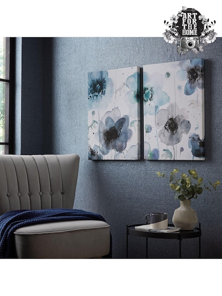 Art For The Home Set of 2 Blue Painterly Poppies Canvases (A52159) | £45