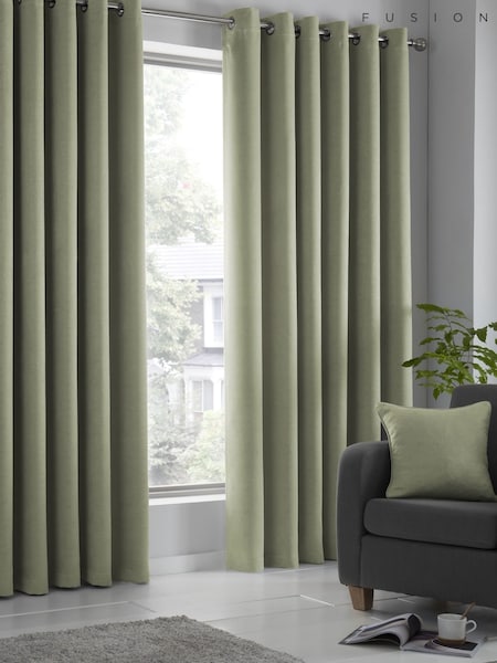Fusion Green Strata Room Darkening Woven Pair of Eyelet Curtains (A52497) | £35 - £65
