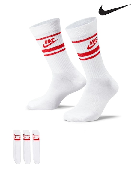 Nike White/Red Sportswear Everyday Essential White Crew Socks 3 Pack (A52609) | £17