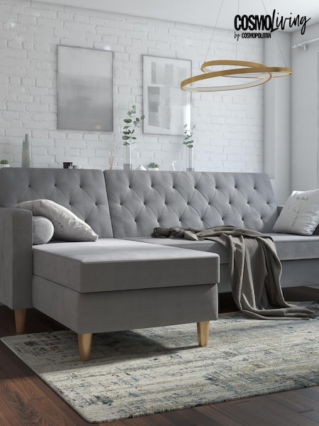 CosmoLiving Grey Liberty Velvet Sectional Sofa Bed (A56714) | £698
