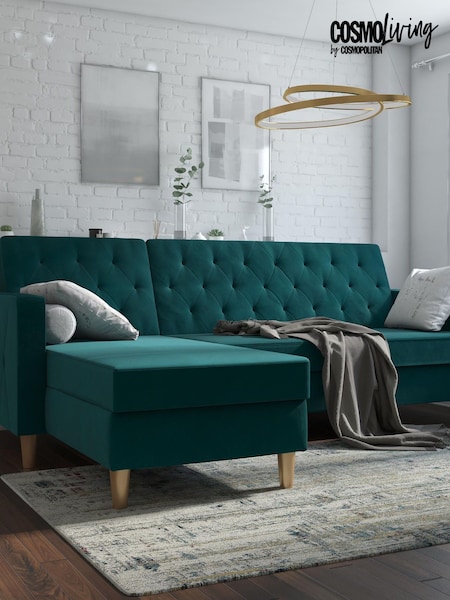 CosmoLiving Green Liberty Sectional Velvet Futon (A56715) | £785