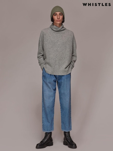 Whistles Grey Cashmere Roll Neck Jumper (A57352) | £199