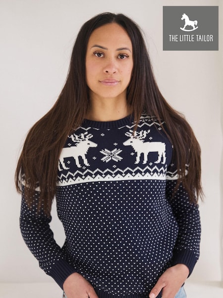The Little Tailor Womens Christmas 100% Cotton Reindeer Fairisle Pattern Jumper (A58804) | £49