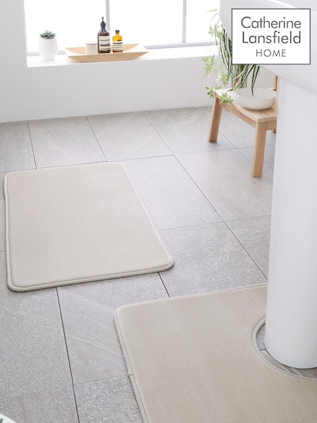 Catherine Lansfield Natural Anti-Bacterial Memory Foam Bath Mat And Pedestal Mat (A58931) | £21