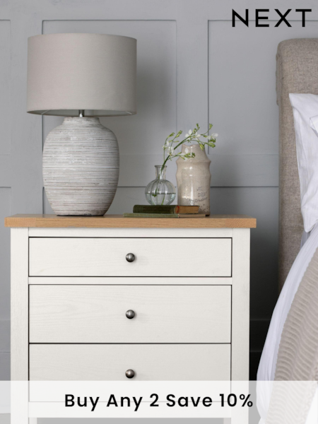 Chalk Malvern Paint Effect 3 Drawer Wide Bedside Table (A59154) | £225