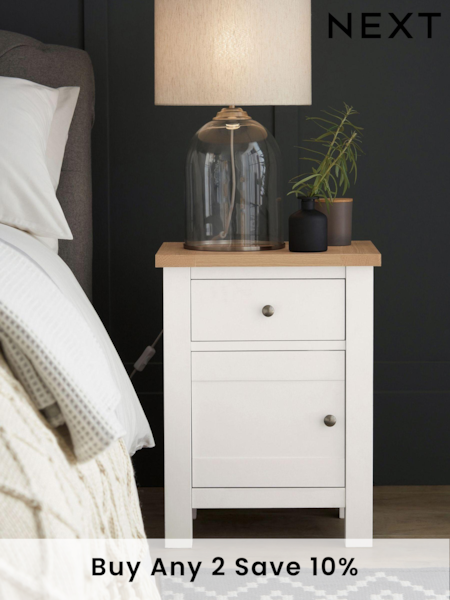 Chalk Malvern Paint Effect 1 Door, 1 Drawer Bedside Table (A59156) | £165