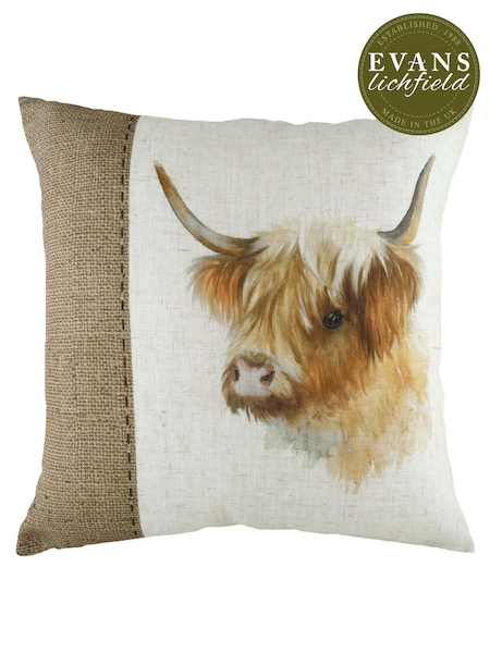 Evans Lichfield White Hessian Cow Printed Polyester Filled Cushion (A59915) | £17