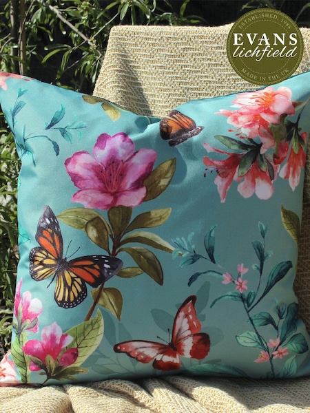 Evans Lichfield Duck Egg Blue Butterflies Outdoor Polyester Filled Cushion (A62201) | £15