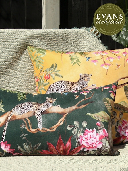 Evans Lichfield Forest Green Leopard Outdoor Polyester Filled Cushion (A62205) | £15