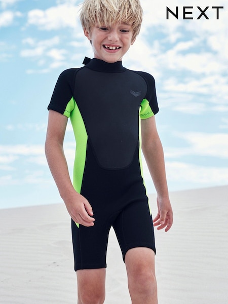 Black and Green Short Sleeve Wetsuit (1-16yrs) (A63288) | £28 - £32