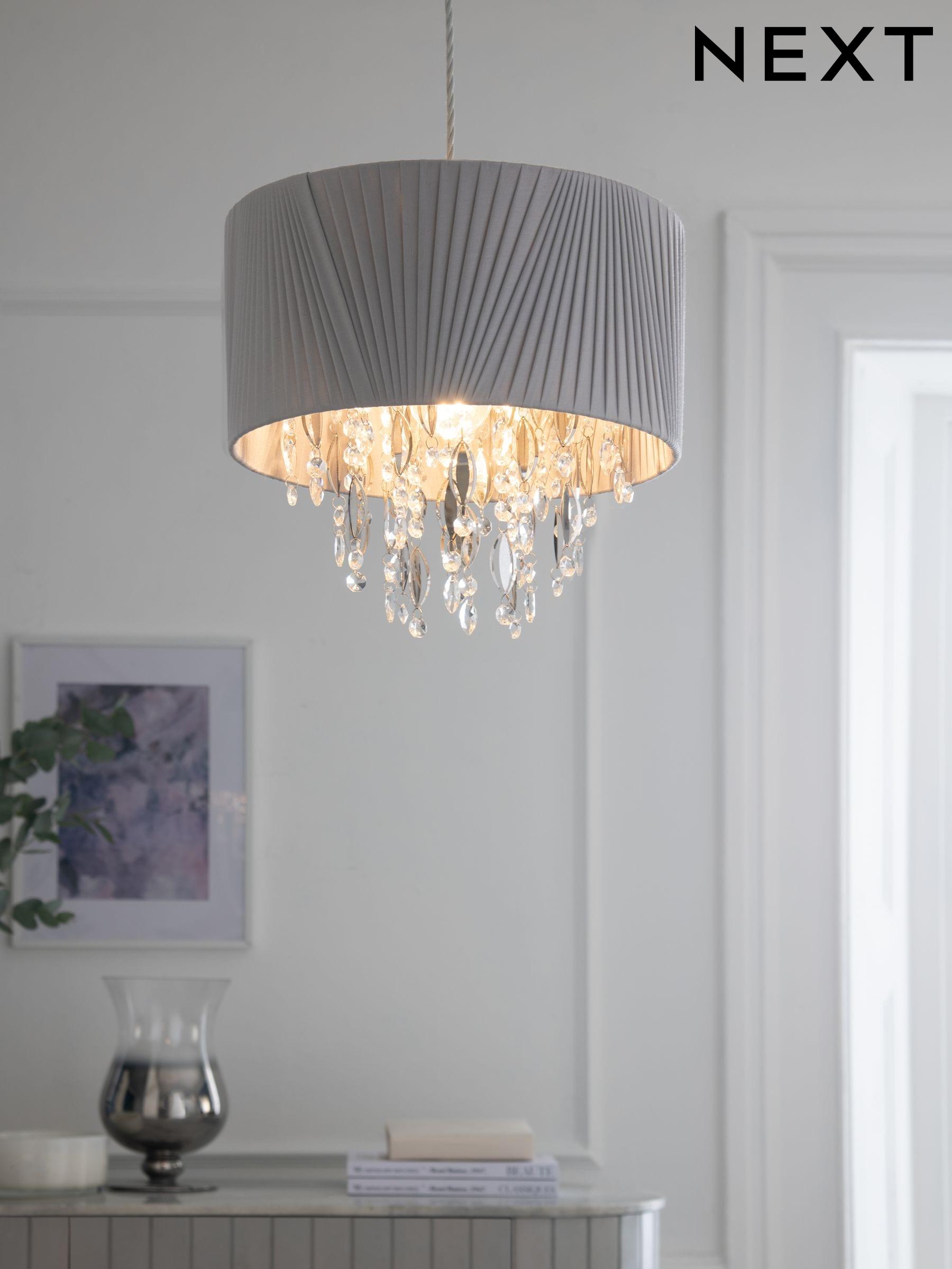 Grey lamp shade with crystal droplets on sale