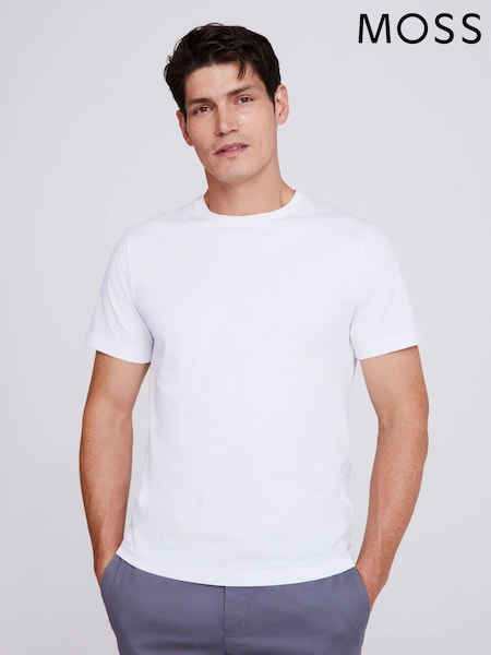 MOSS White Crew Neck 100% Cotton T-Shirt (A64869) | £20
