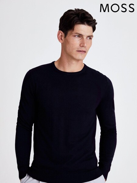 MOSS Navy Blue Merino Wool Blend Crew Neck Jumper (A64893) | £60