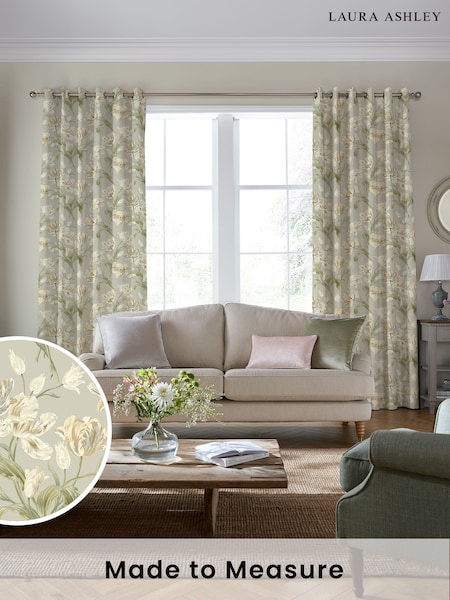 Laura Ashley Sage Green Gosford Made To Measure Curtains (A65540) | £109