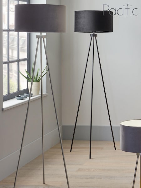 Pacific Grey Houston Brushed Silver Tripod Floor Lamp (A68385) | £100