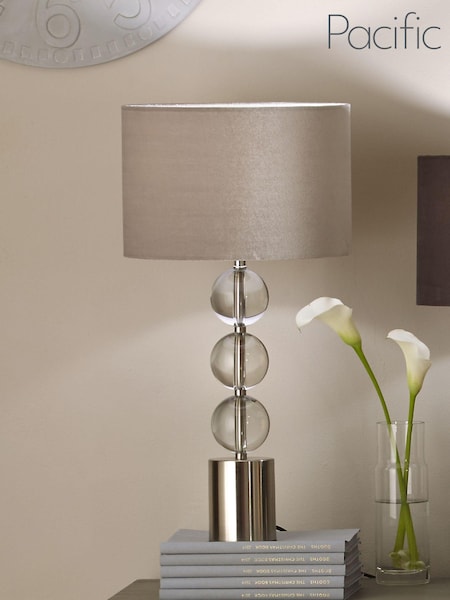 Pacific Grey Harris Tall Brushed Silver and Clear Glass Table Lamp (A68392) | £150