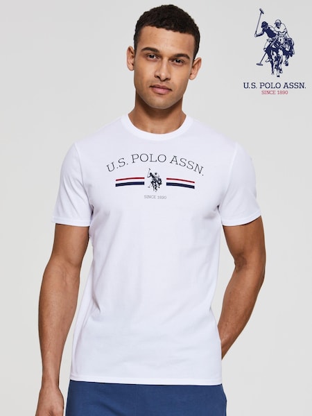 U.S. Polo Assn. Bright White Stripe Rider 100% Cotton T-Shirt (A68802) | £28