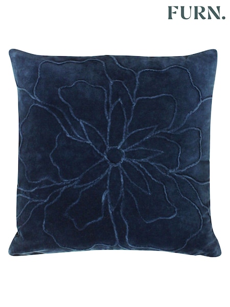 Furn Navy Blue 100% Cotton Angeles Floral Velvet Polyester Filled Cushion (A69576) | £22
