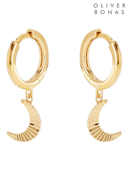Oliver Bonas Gold Tone Luna Engraved Moon Drop Earrings (A71258) | £28