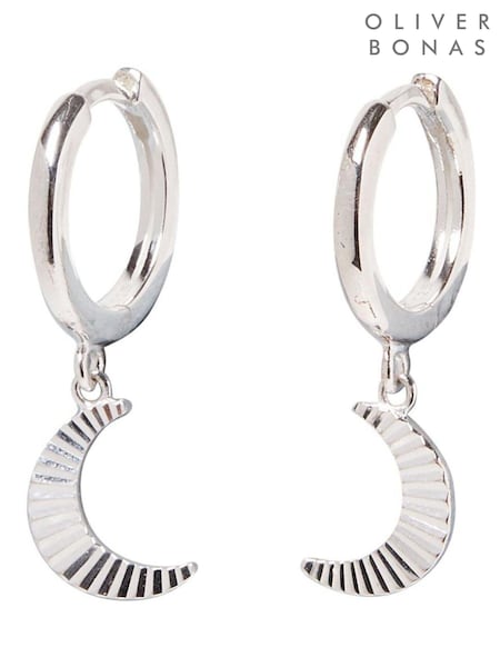 Oliver Bonas Silver Plated Luna Engraved Moon Drop Earrings (A71276) | £28