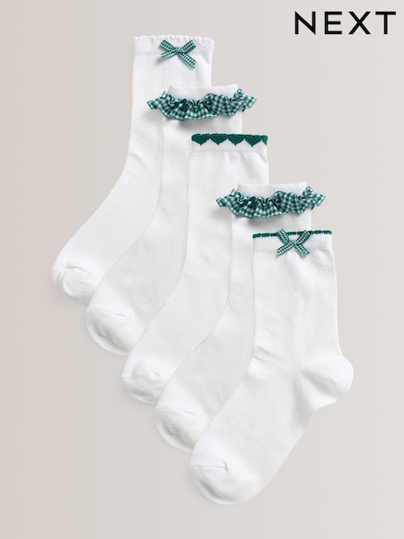 Green 5 Pack Cotton Rich Gingham Ankle School Socks (A71614) | £8 - £9