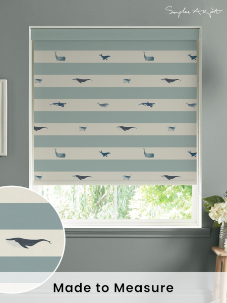 Sophie Allport Deep Duck Egg Blue Stripe Kids Whale Made To Measure Roller Blind (A72300) | £58