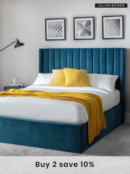 Julian Bowen Blue Langham Scalloped Headboard Storage Bed (A73159) | £670 - £780