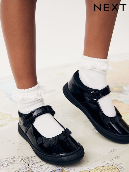 Black Butterfly Detail Standard Fit (F) Junior Leather School Mary Jane Shoes (A73336) | £30 - £36